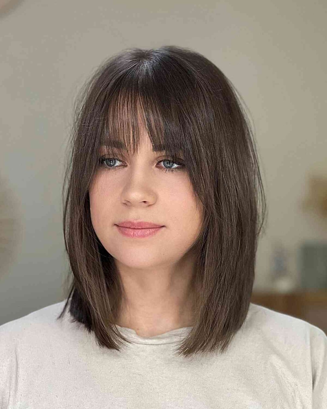 Smooth Brunette Bob with Full Fringe