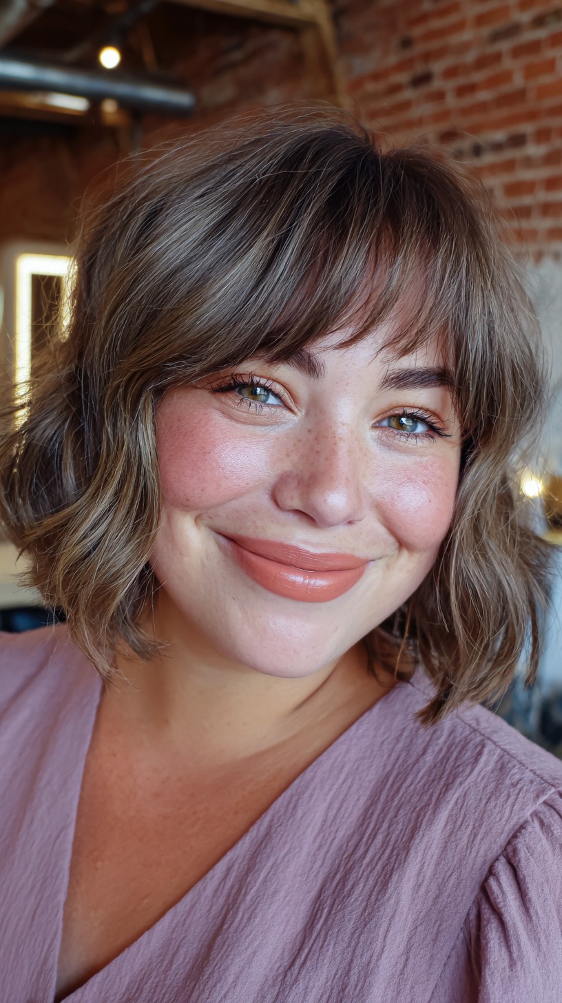 Soft Caramel Waves with Playful Bangs