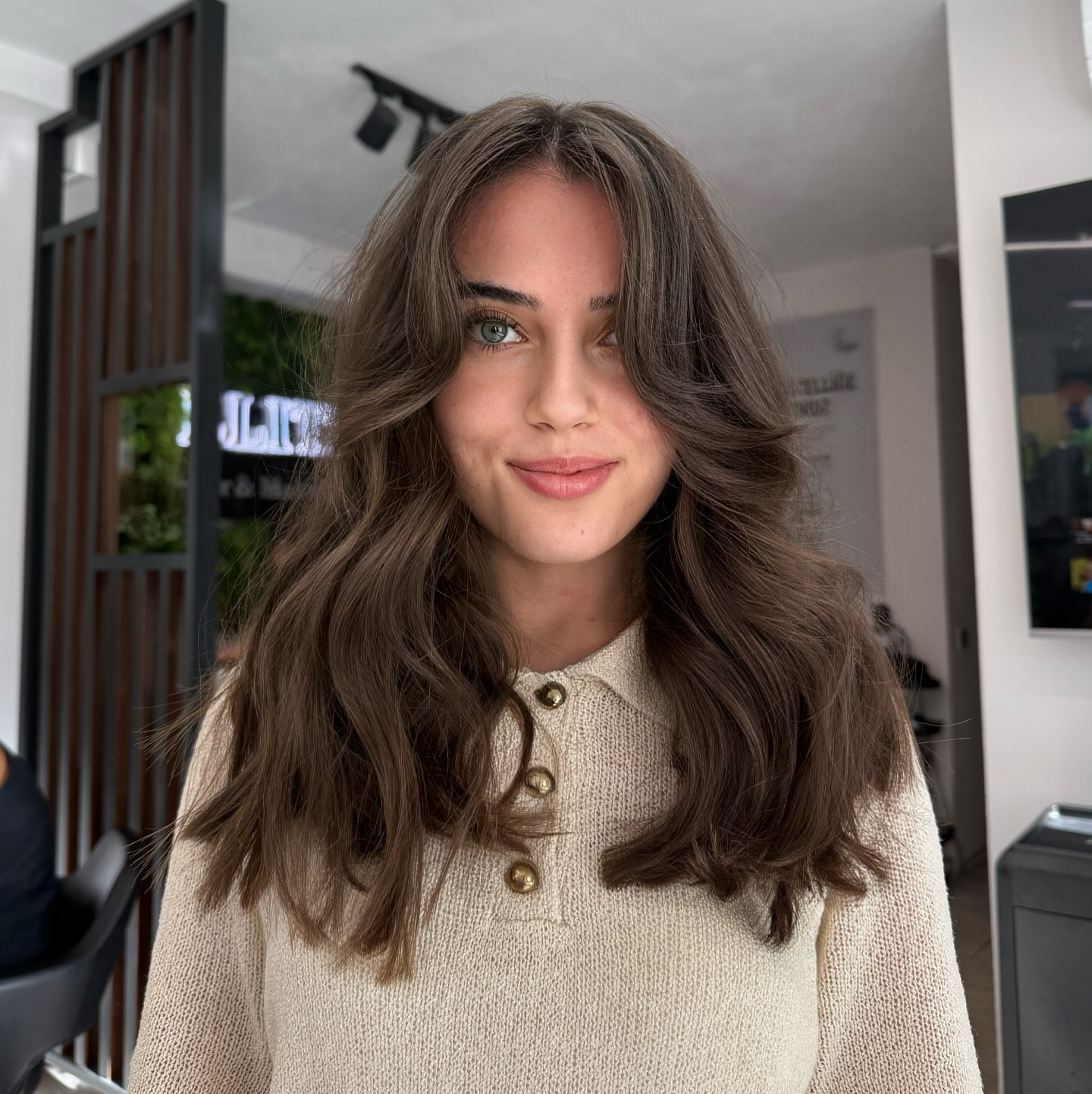 Soft Chestnut Waves with Natural Root Fade