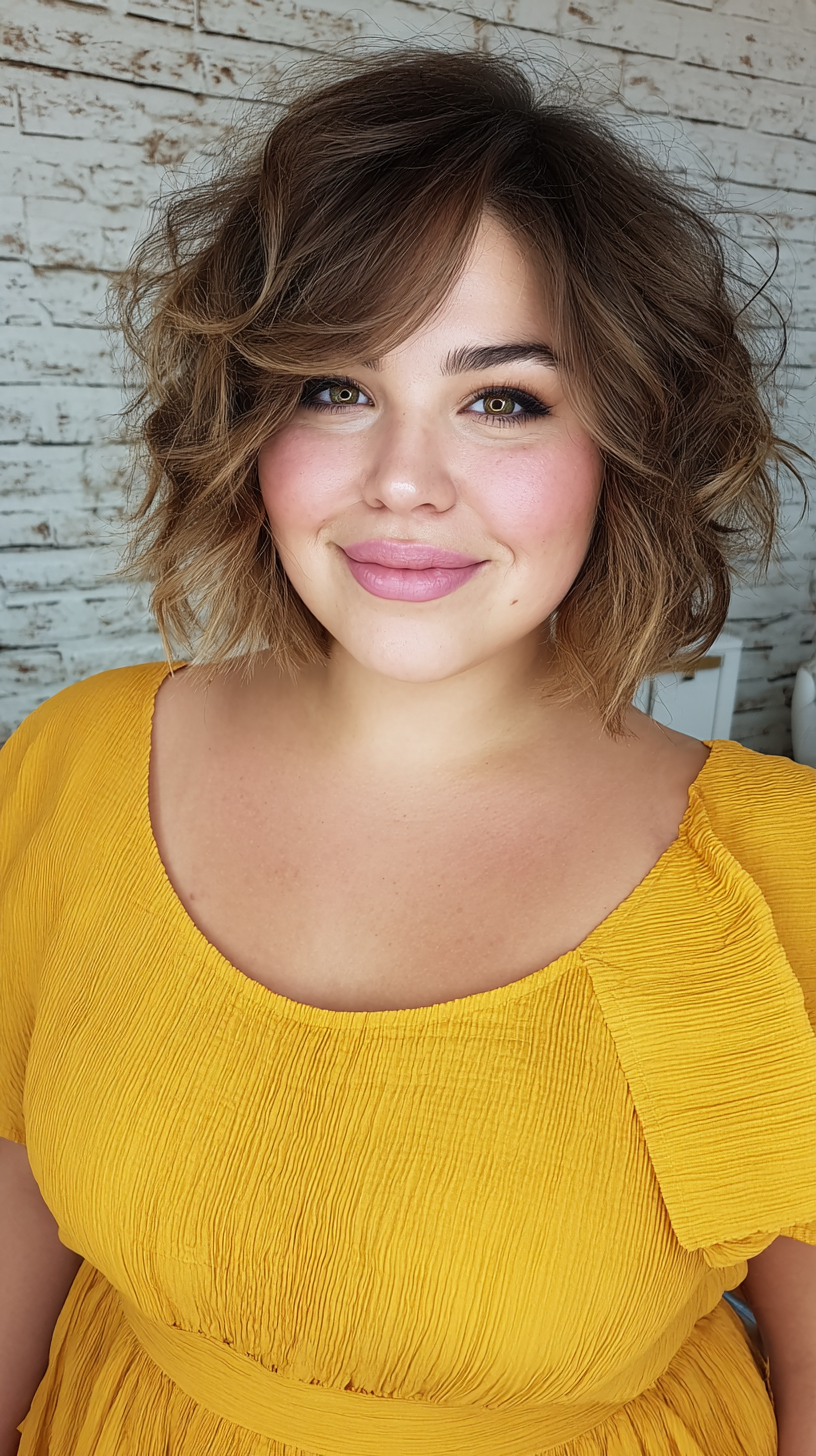Textured Wavy Bob with Soft Bangs
