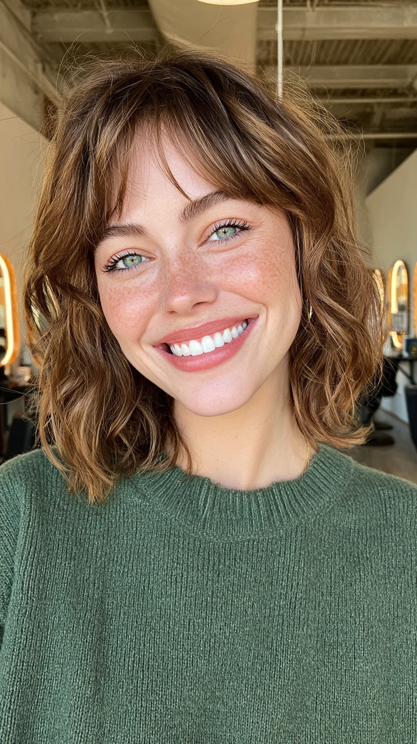 Playful Textured Bob with Soft Curtain Bangs