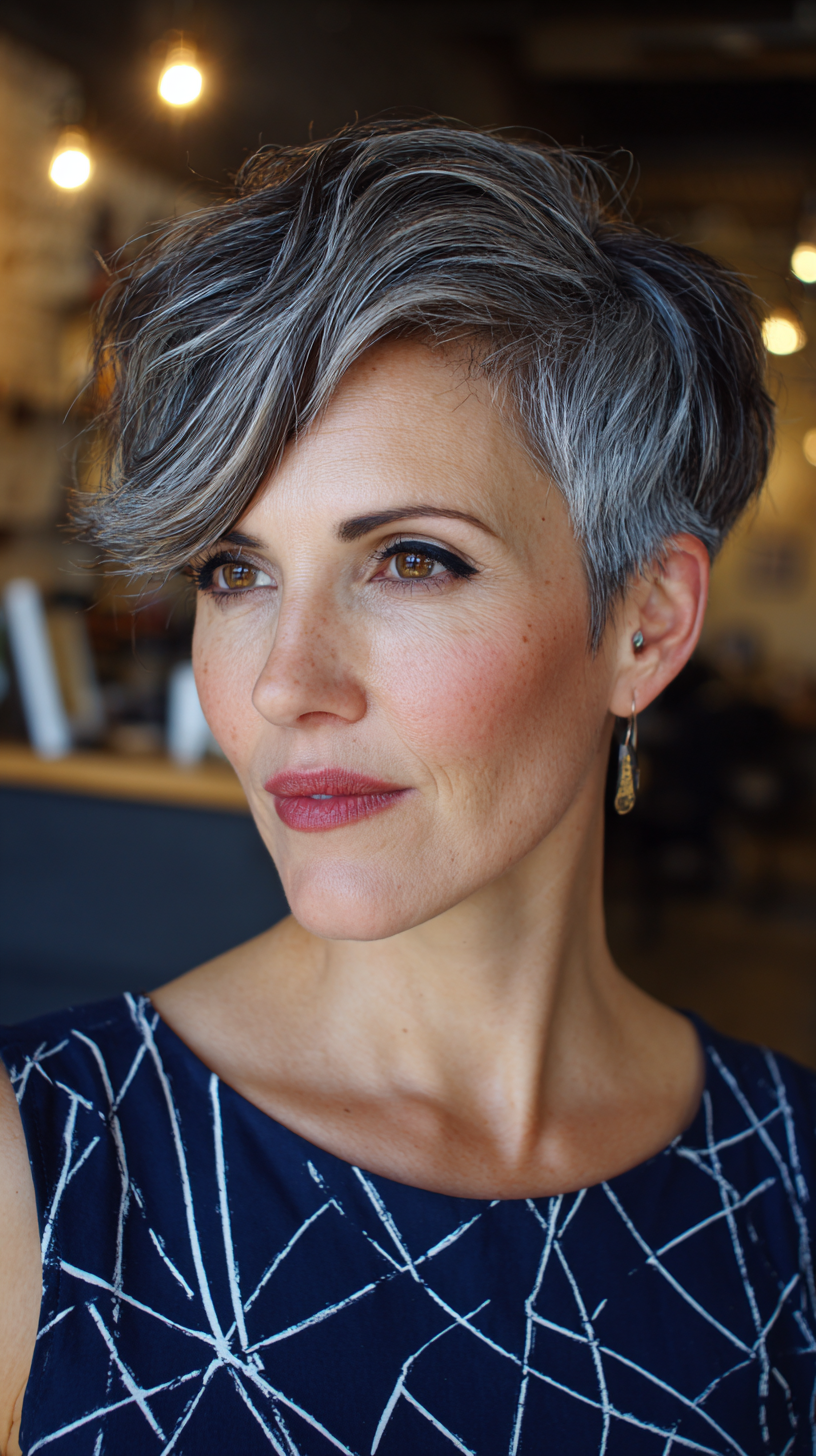 Chic Short Textured Gray Hair with Soft Waves