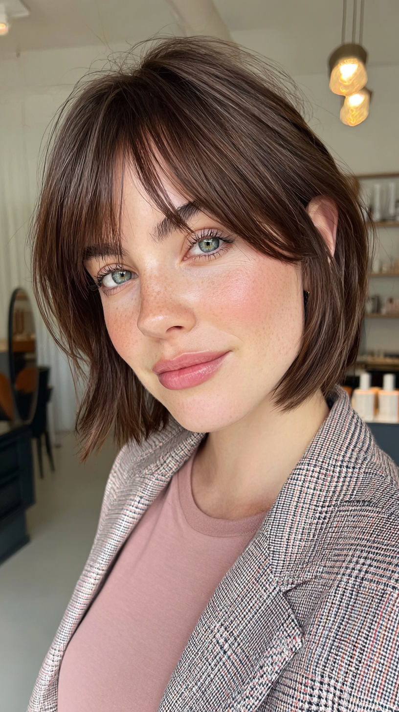 Chic Textured Bob with Curtain Bangs