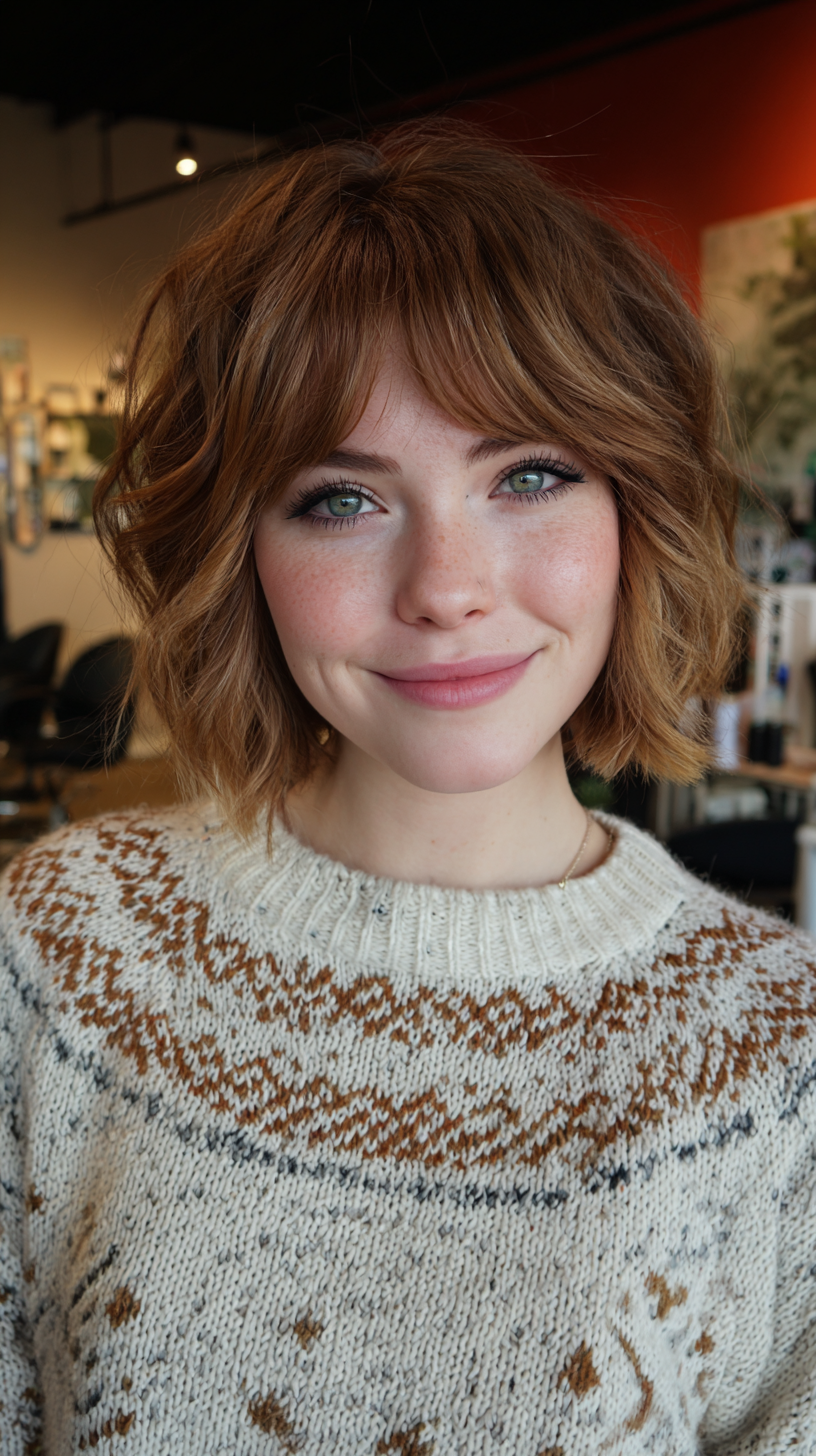 Chic Textured Bob with Soft Curtain Bangs