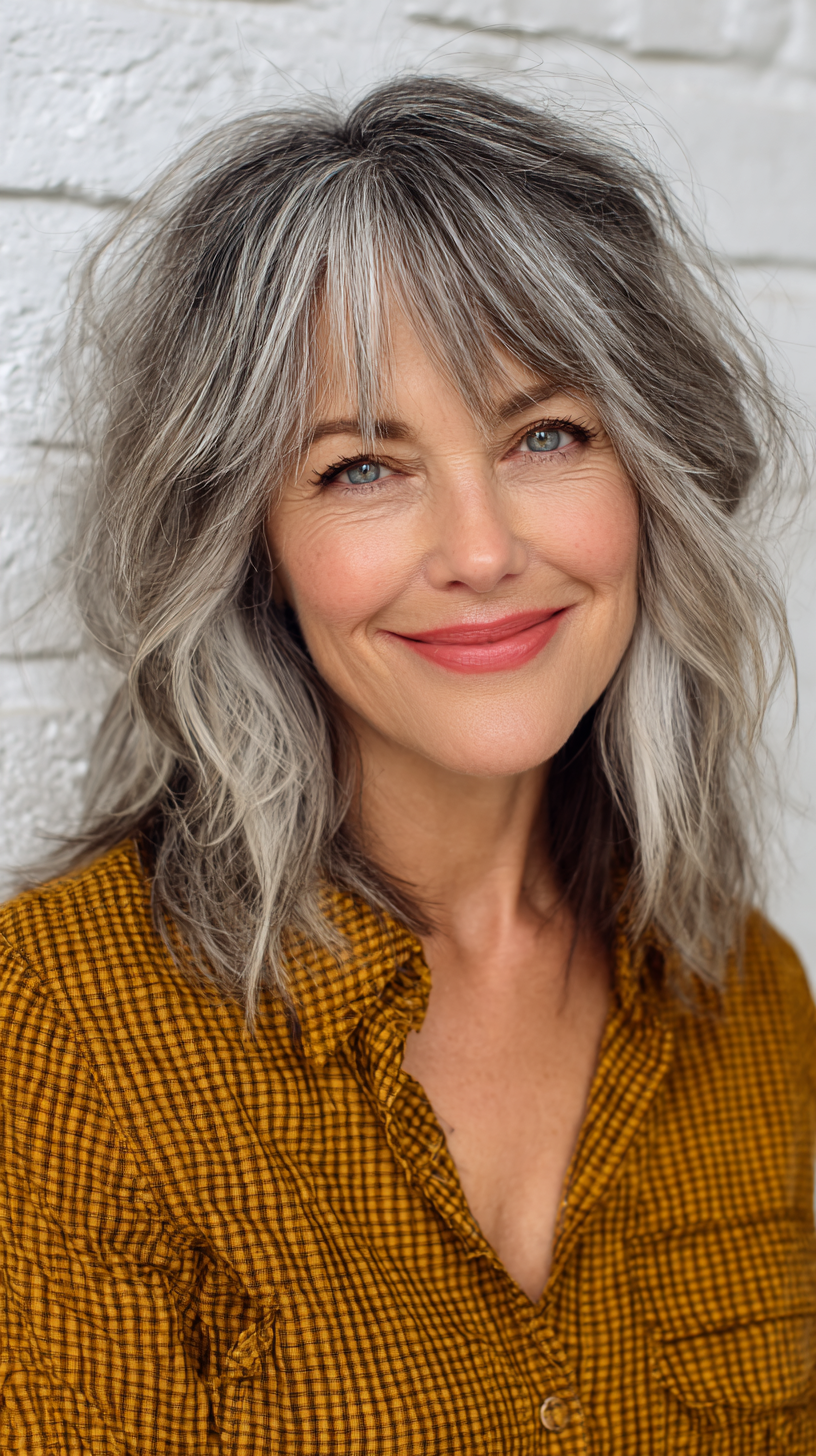 Chic Textured Gray Hair with Face-Framing Layers