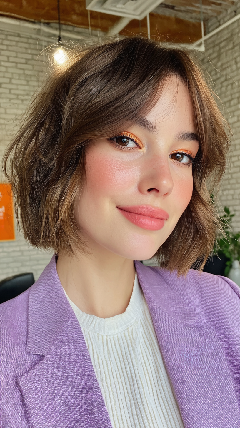 Chic Tousled Bob with Soft Curtain Bangs