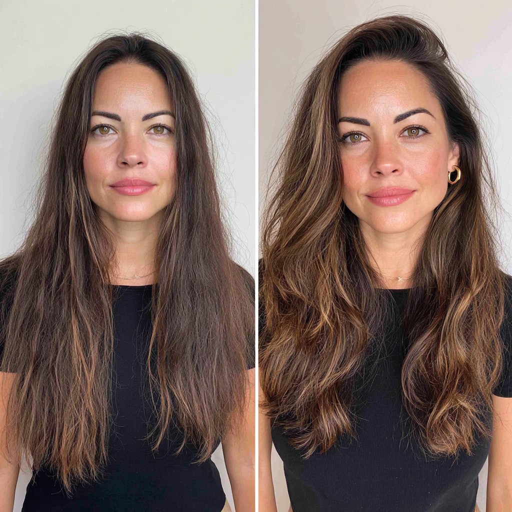 Effortless Brunette Waves with Subtle Face Framing