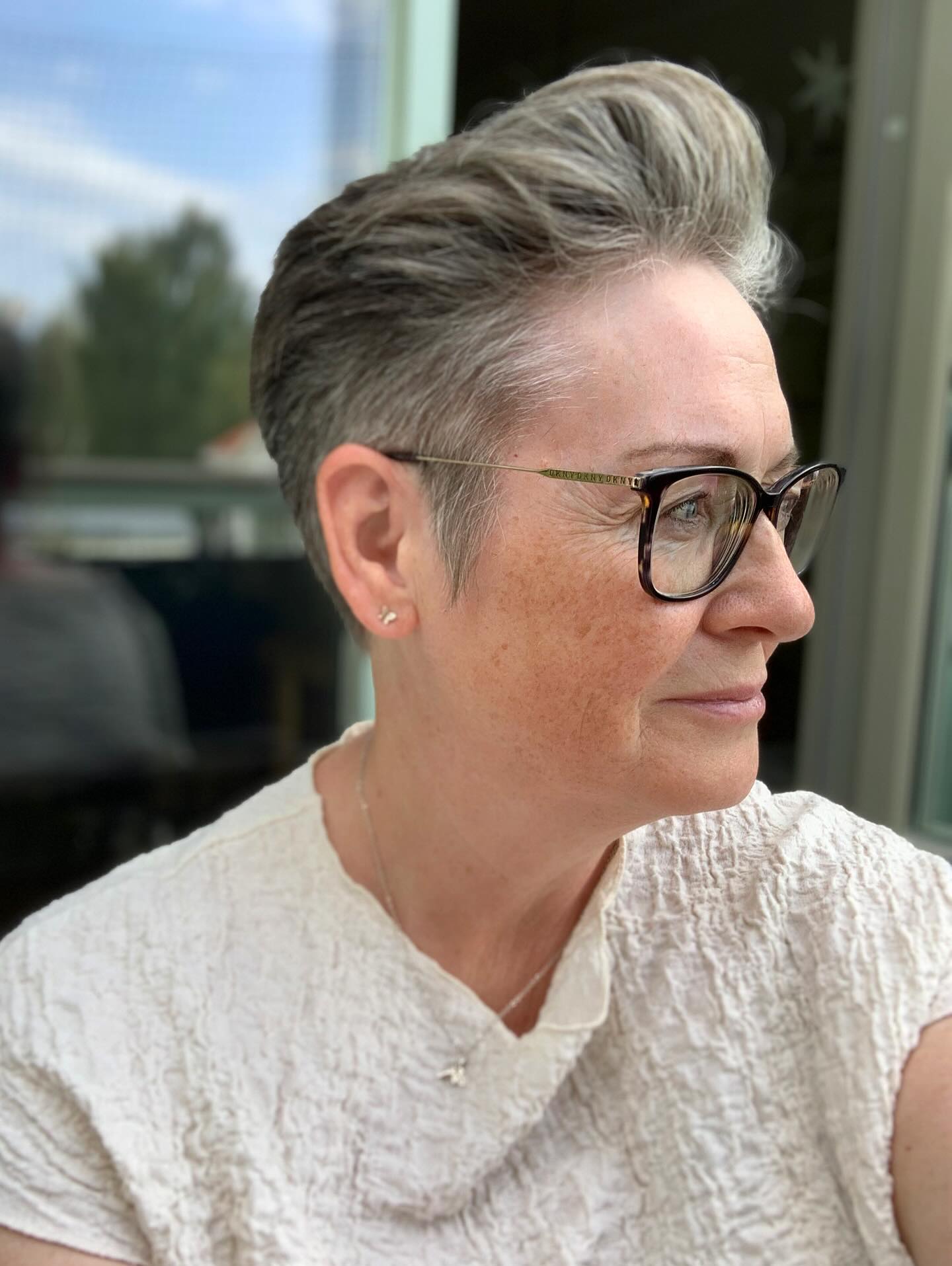 Elegantly Tapered Silver Pixie with Natural Texture