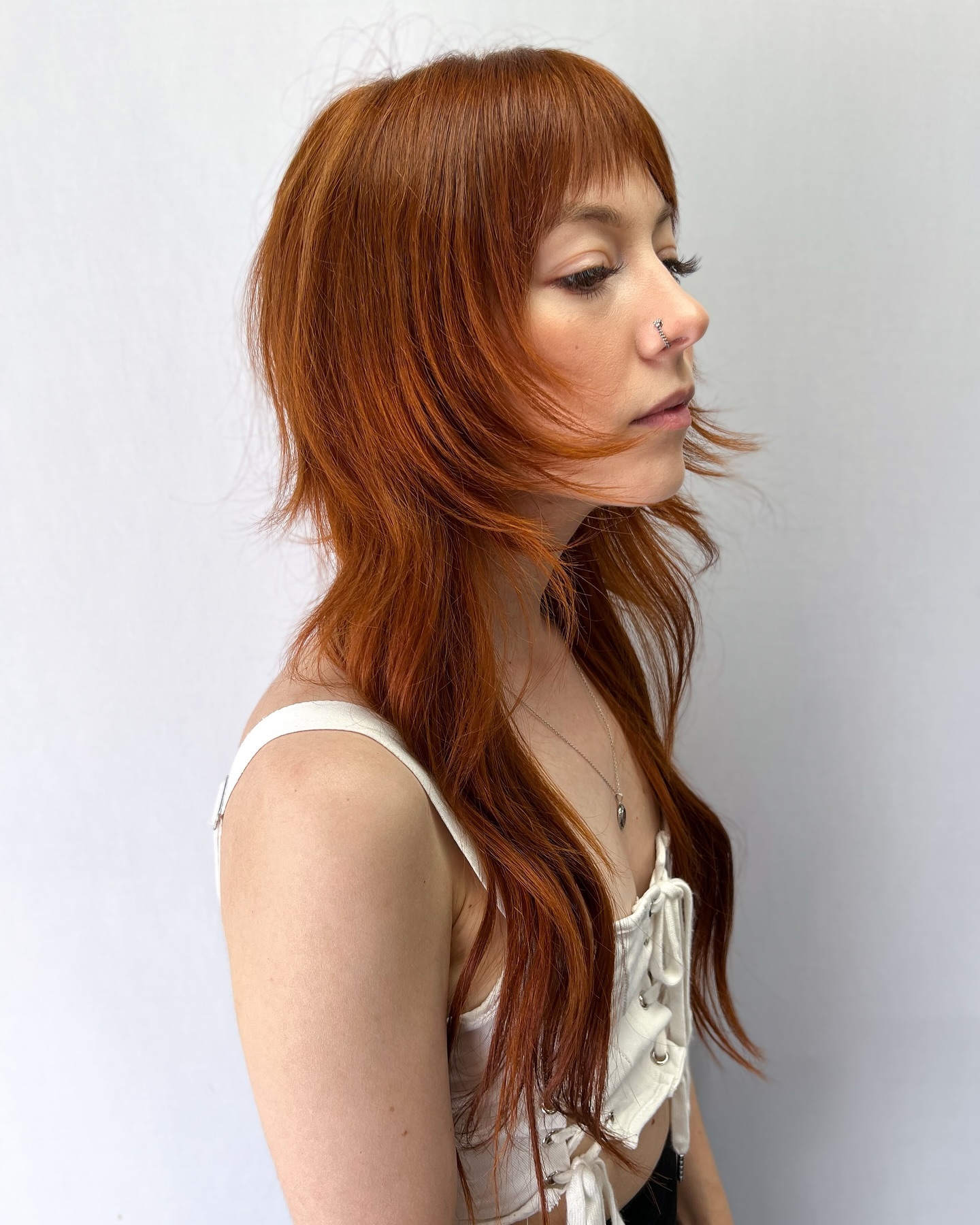 Fiery Long Wolf Cut with Soft Bangs