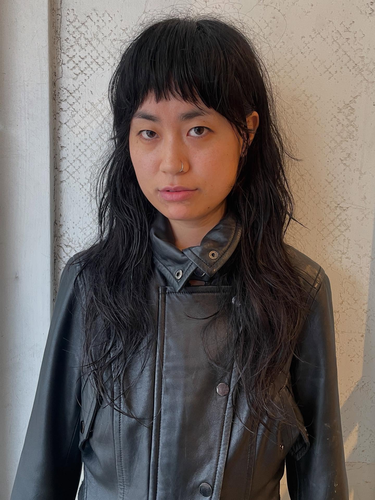 Jet-Black Textured Shag with Blunt Bangs
