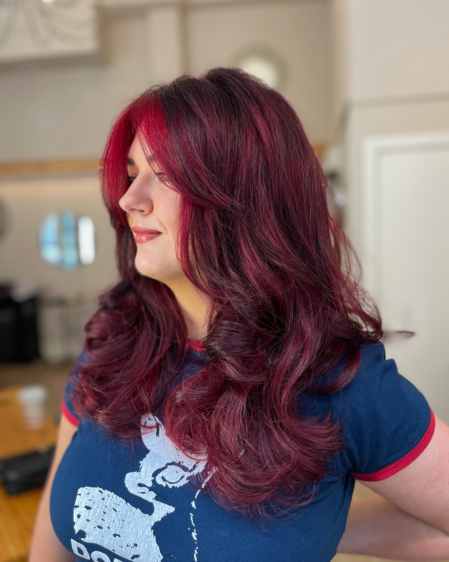Luscious Magenta Tresses with Soft Layered Waves