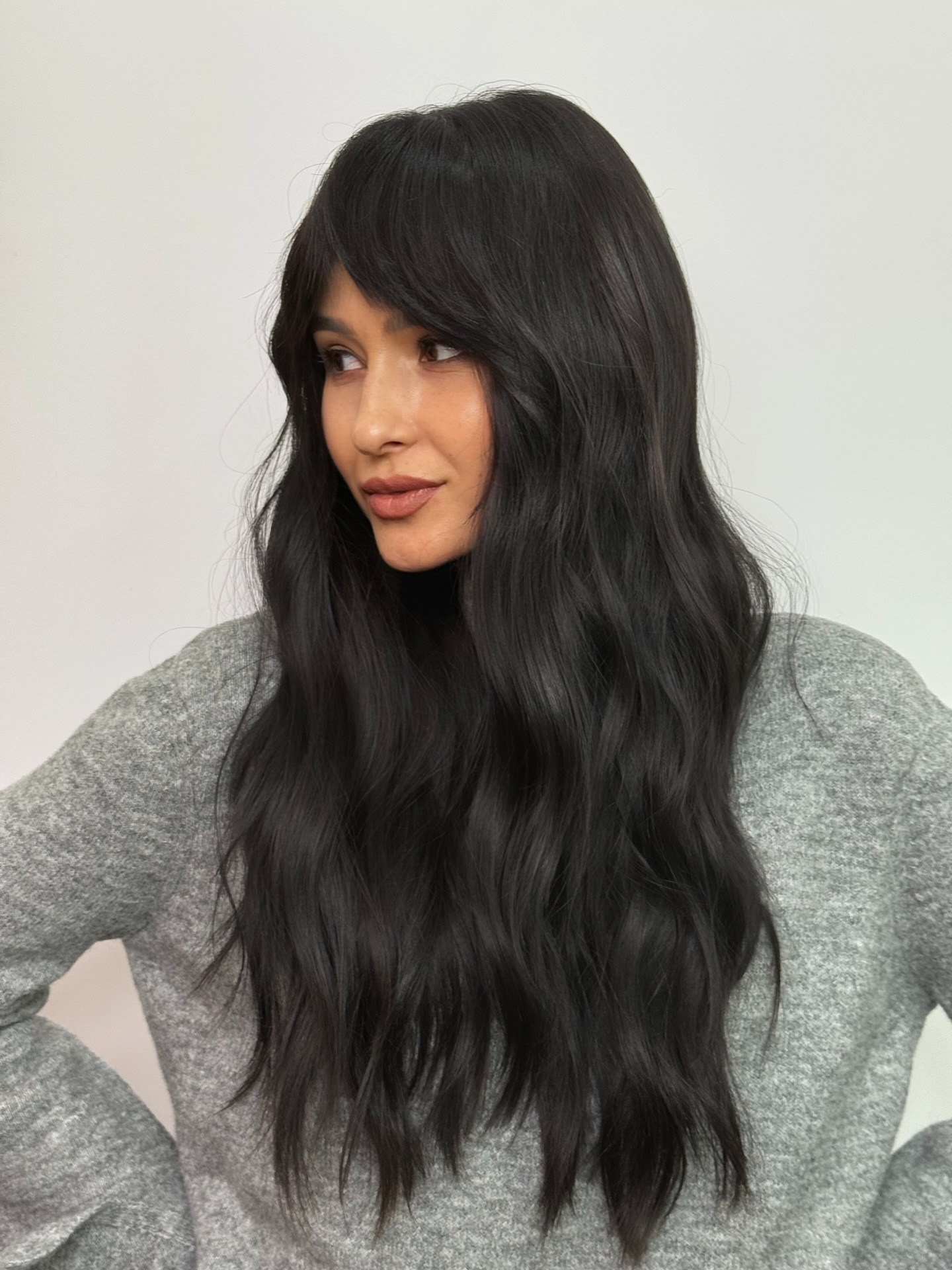 Midnight Waves with Feathered Curtain Bangs
