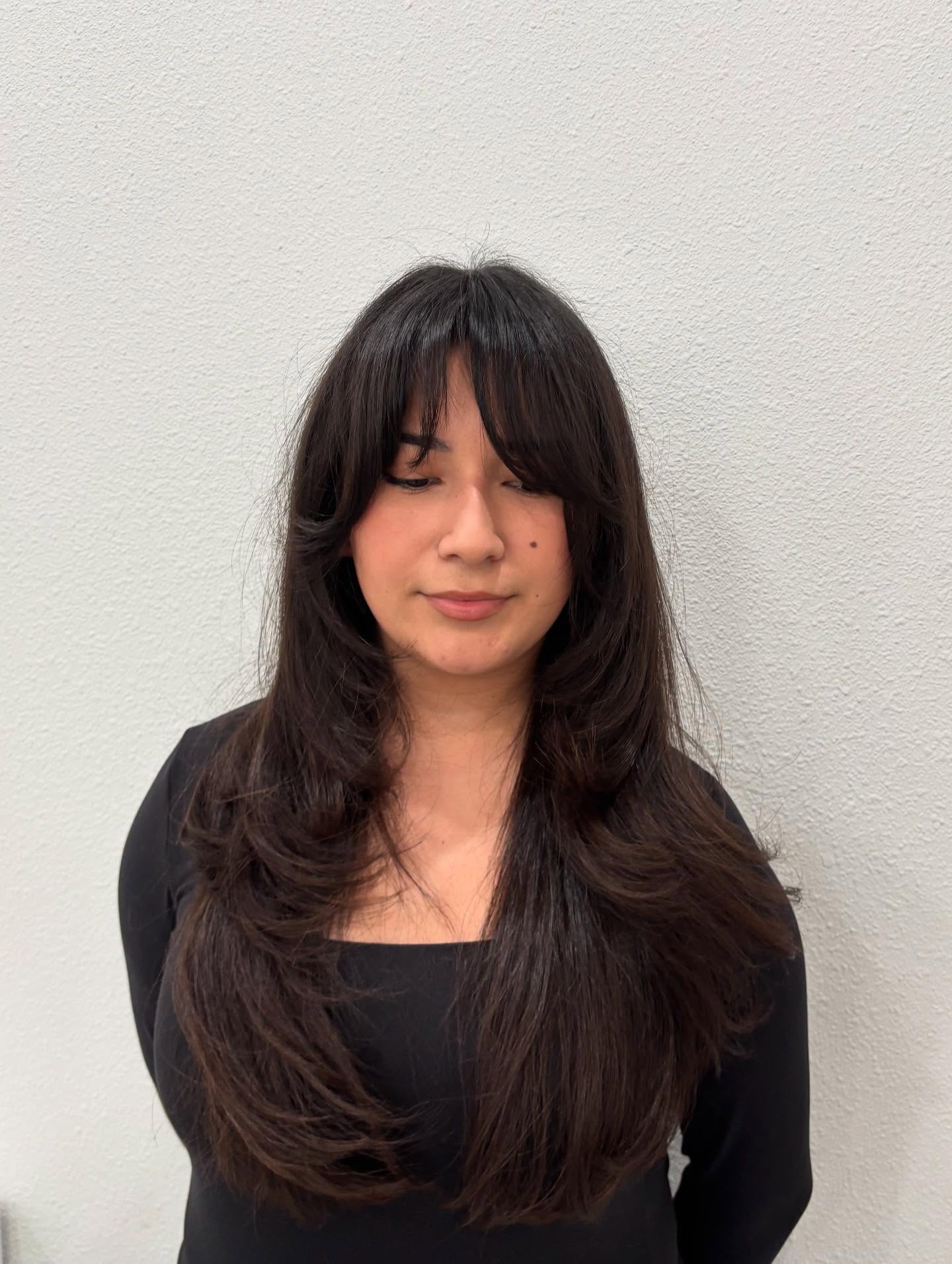 Mocha Brunette Cascade with Blended Fringe