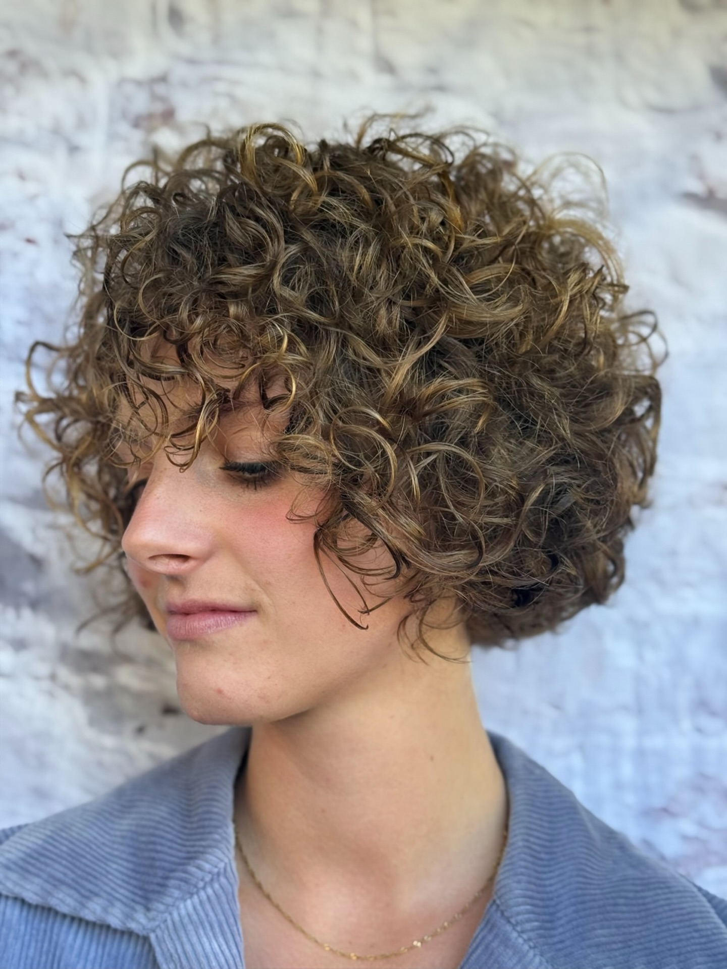 Natural Golden Curly Bob with Layered Texture