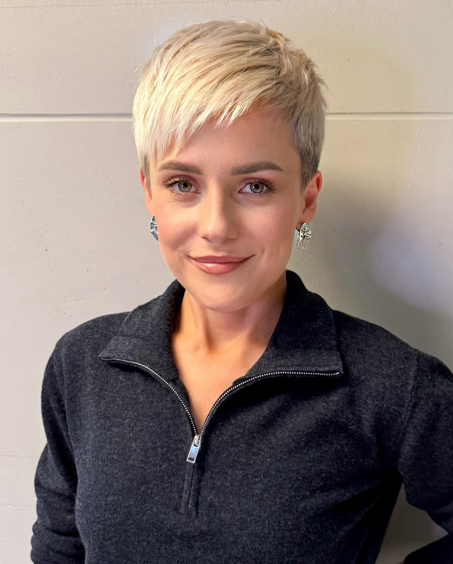 Platinum Blonde Pixie with Tapered Sideburns