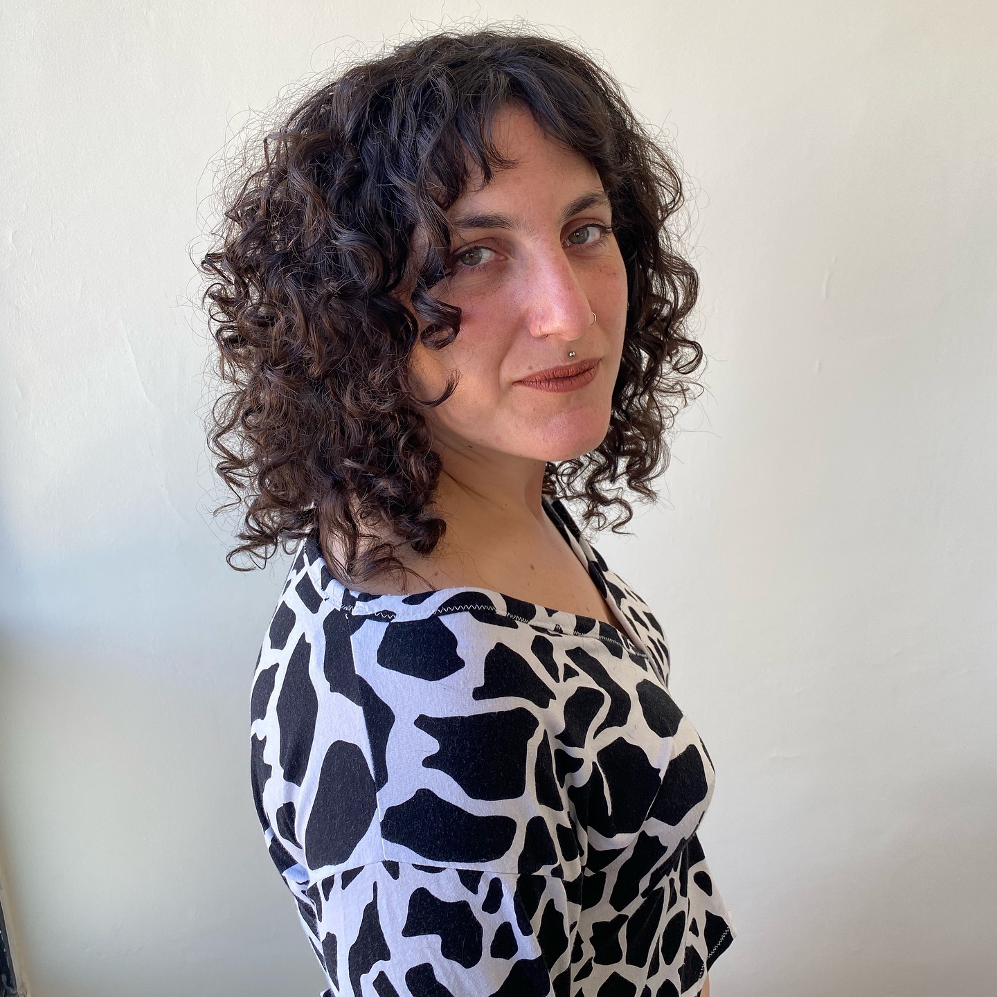 Playful Curly Lob with Soft Bangs