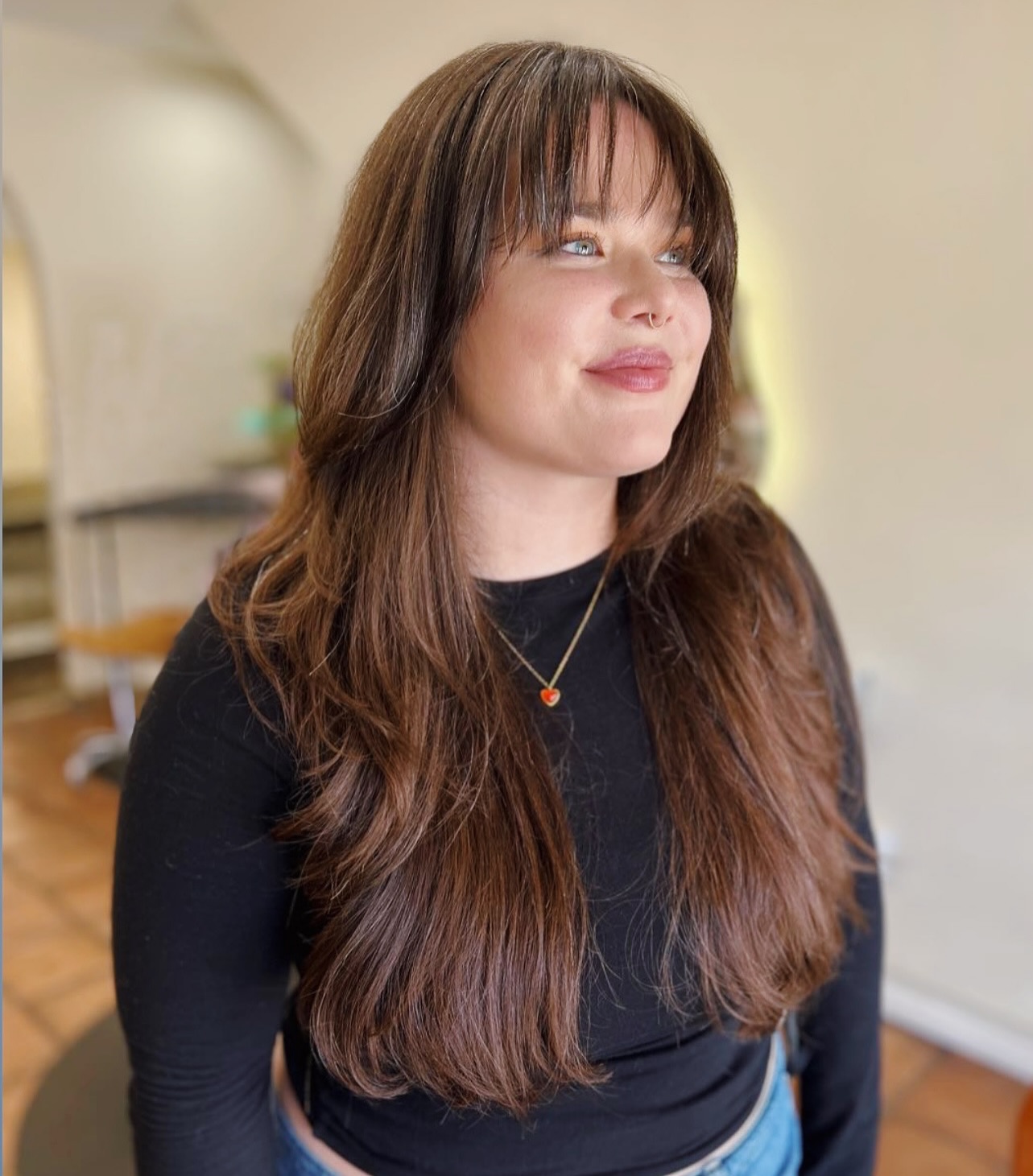 Rich Chocolate Cascade with Wispy Bangs