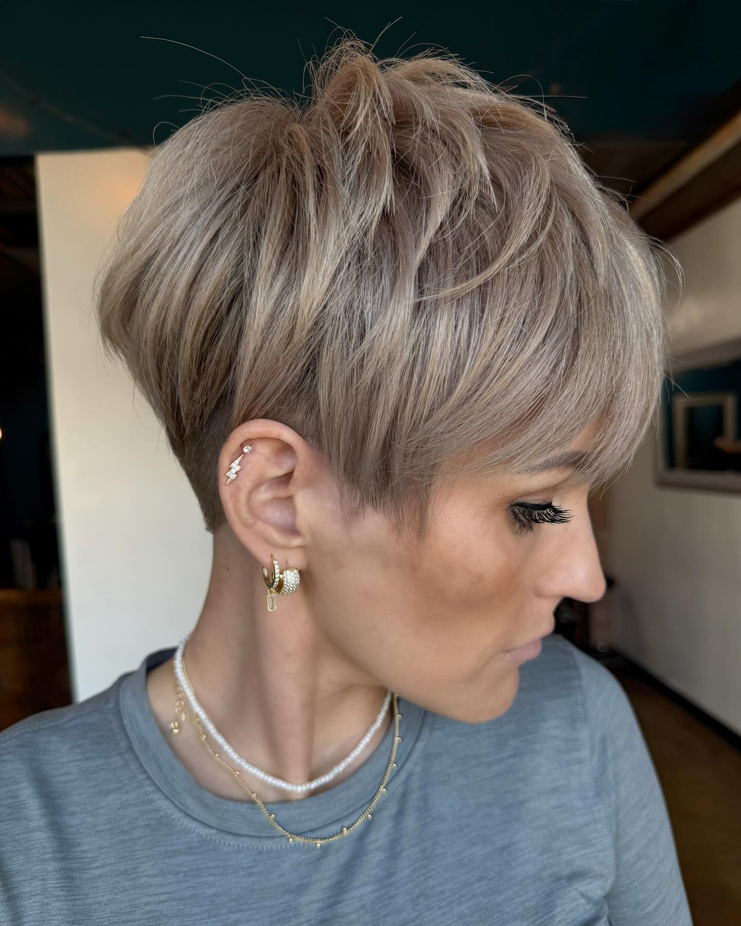 Sleek Ash Blonde Pixie with Textured Top