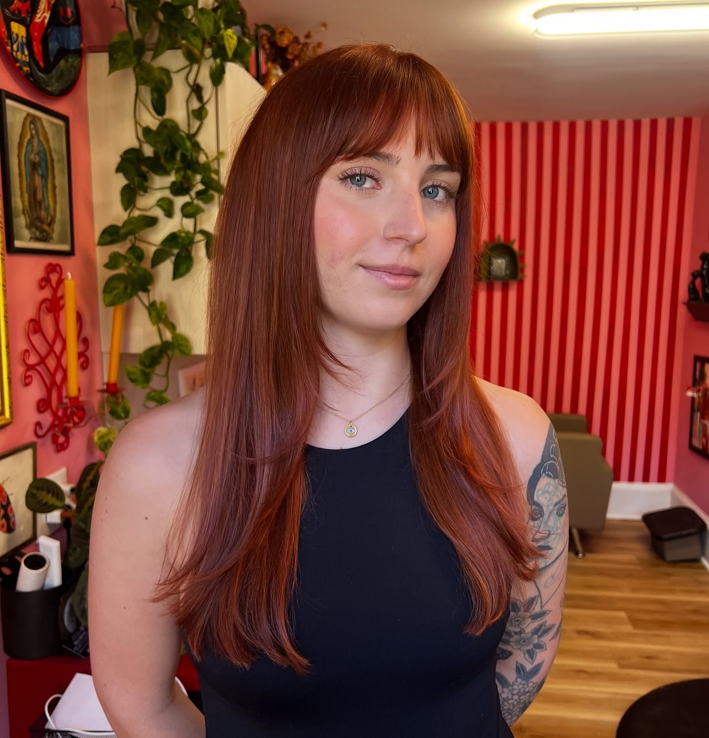 Sleek Chestnut Mane with Subtle Waves