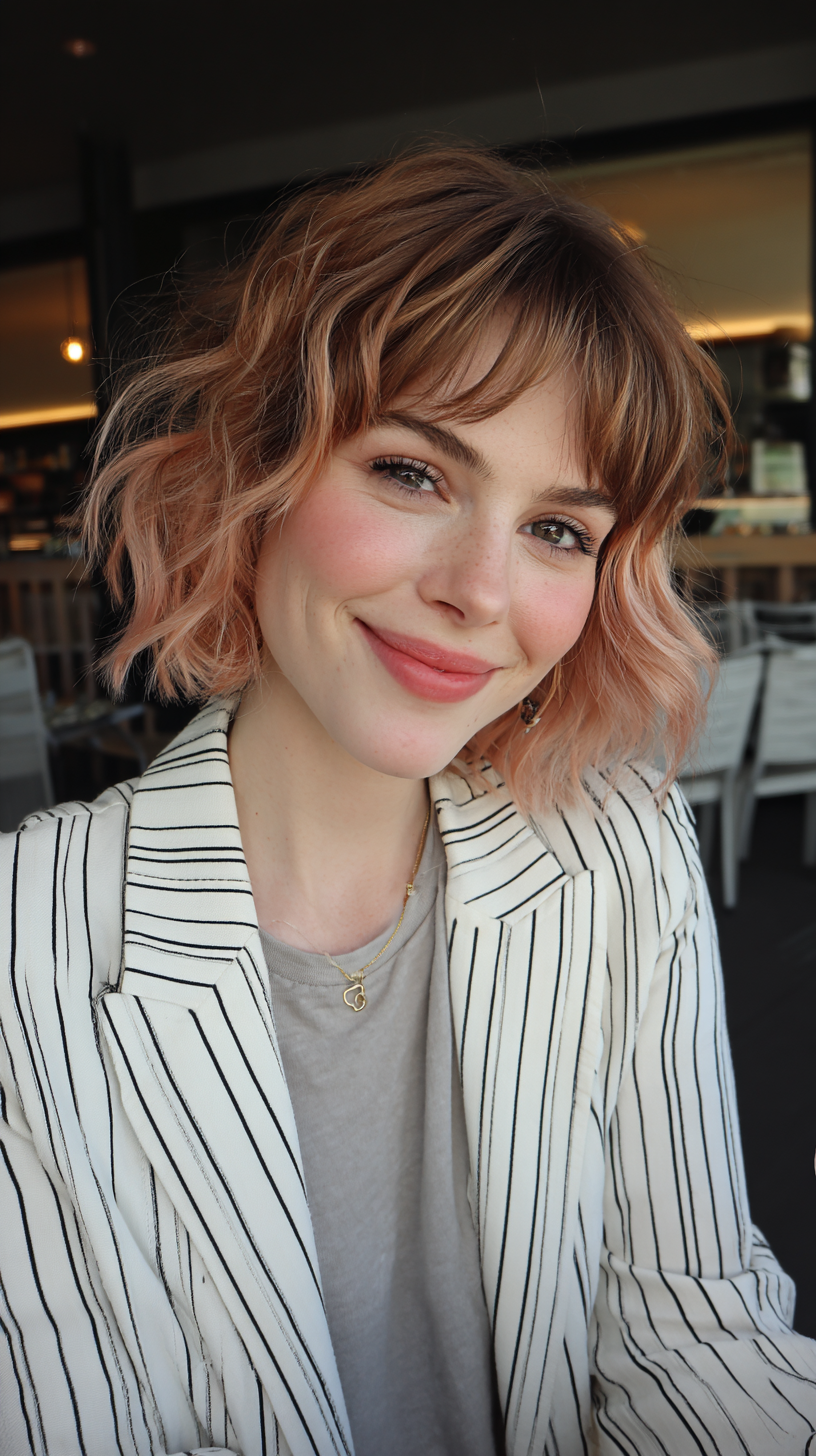 Soft Curly Bob with Curtain Bangs