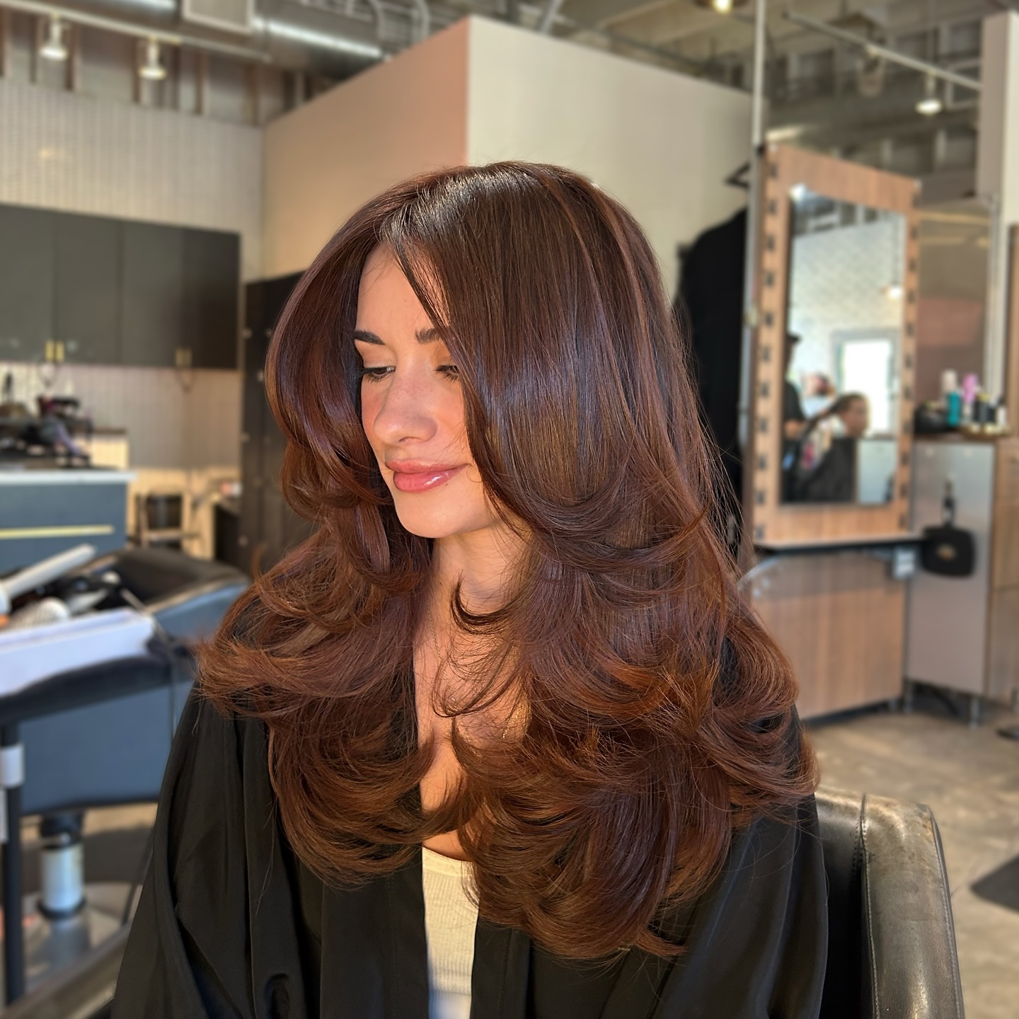 Sultry Chestnut Waves with Precision Layering