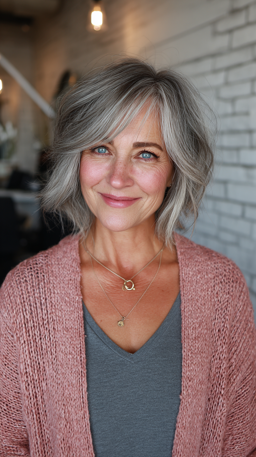 Textured Ash Gray Bob with Subtle Layers