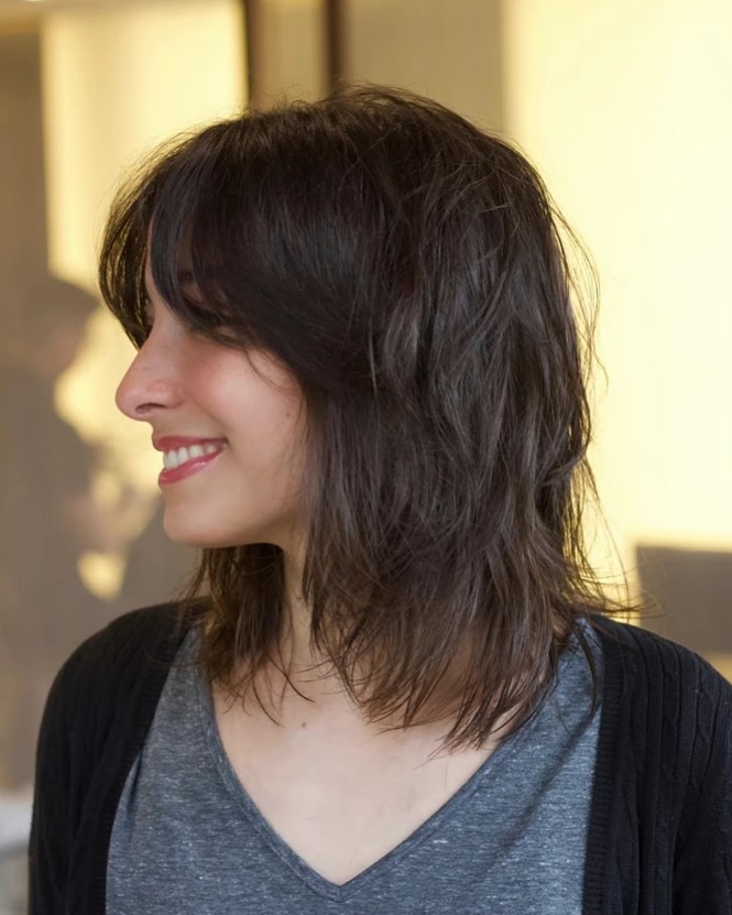 Textured Mid-Length Shag with Soft Face-Framing Layers