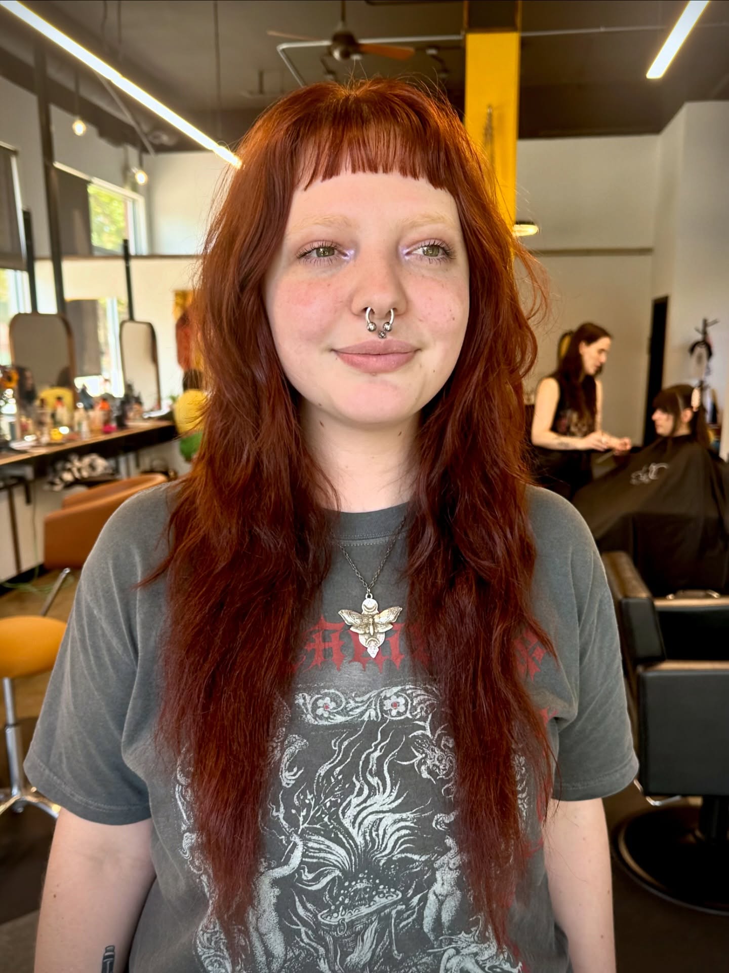 Vibrant Auburn Shag with Soft Bangs