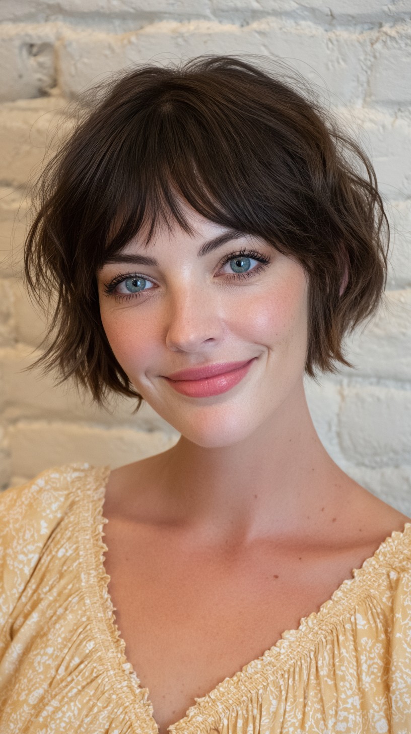 Charming Chestnut Bob with Wispy Bangs
