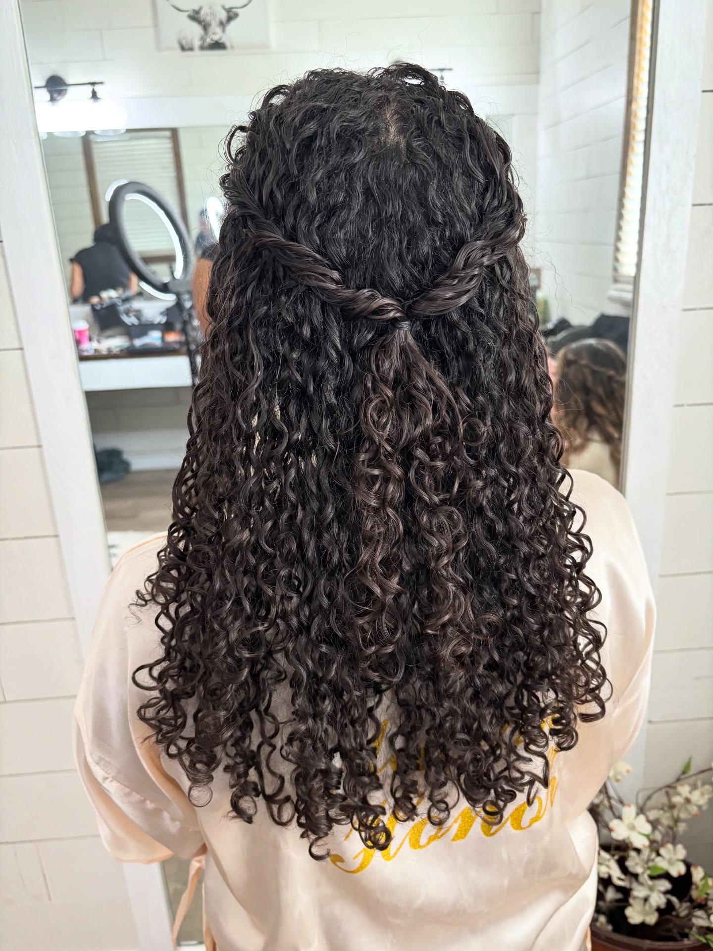 Charming Curly Half-Up Crown with Natural Texture