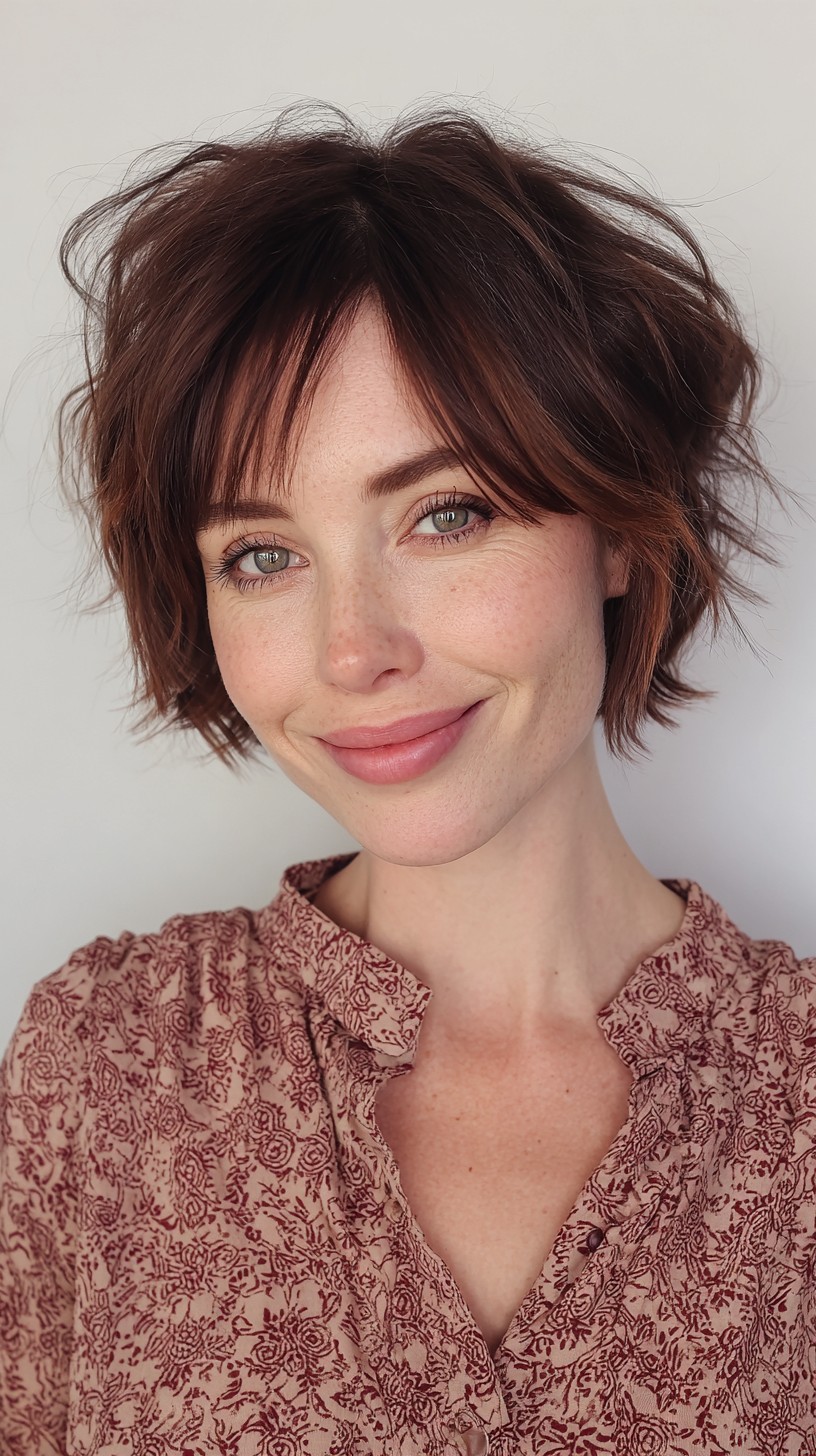 Chic Textured Tousled Bob with Soft Fringes