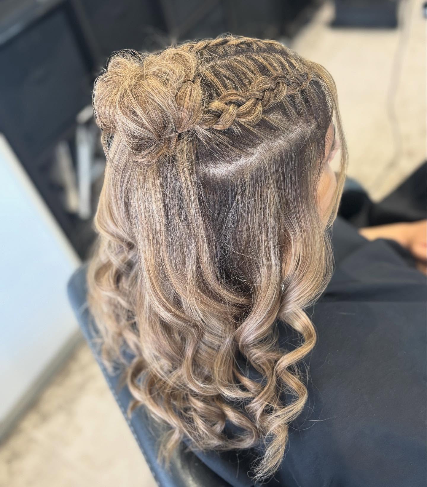 Delicate Braided Crown with Voluminous Curls