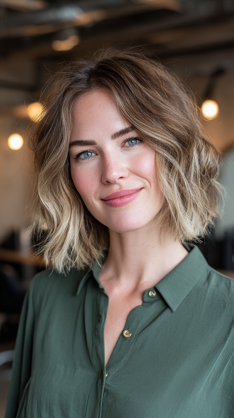 Effortless Blonde Wavy Bob with Natural Depth