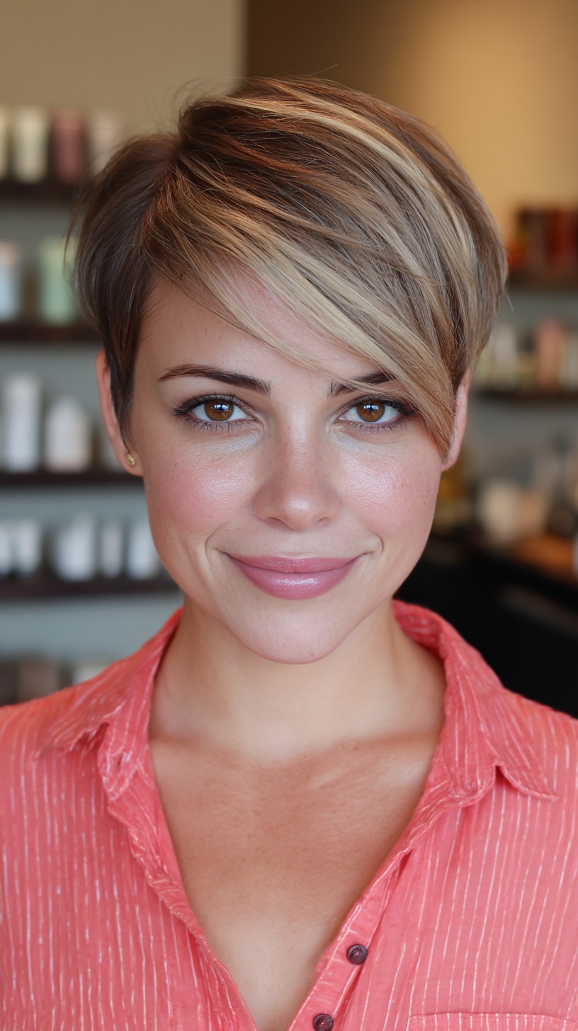 Elegant Blonde Asymmetrical Pixie with Contrast Highlights