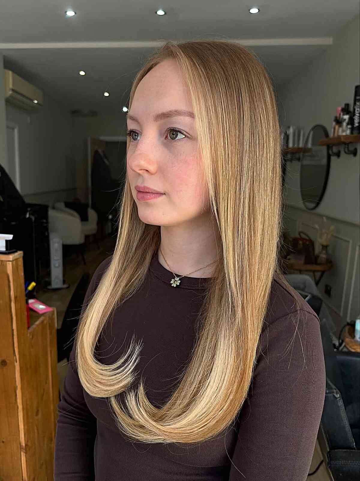 Elegant Long Straight Hair with Subtle Face-Framing Layers