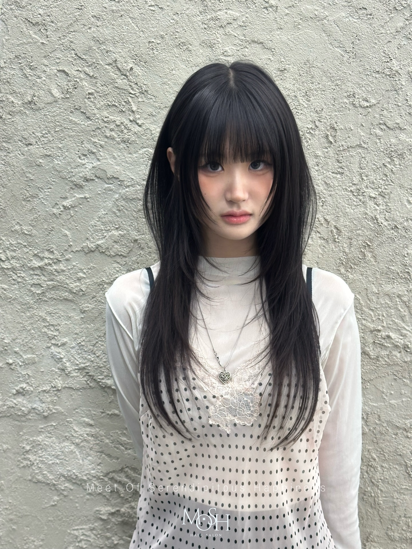 Jet-Black Feathered Fringe with Soft Mid-Length Layers