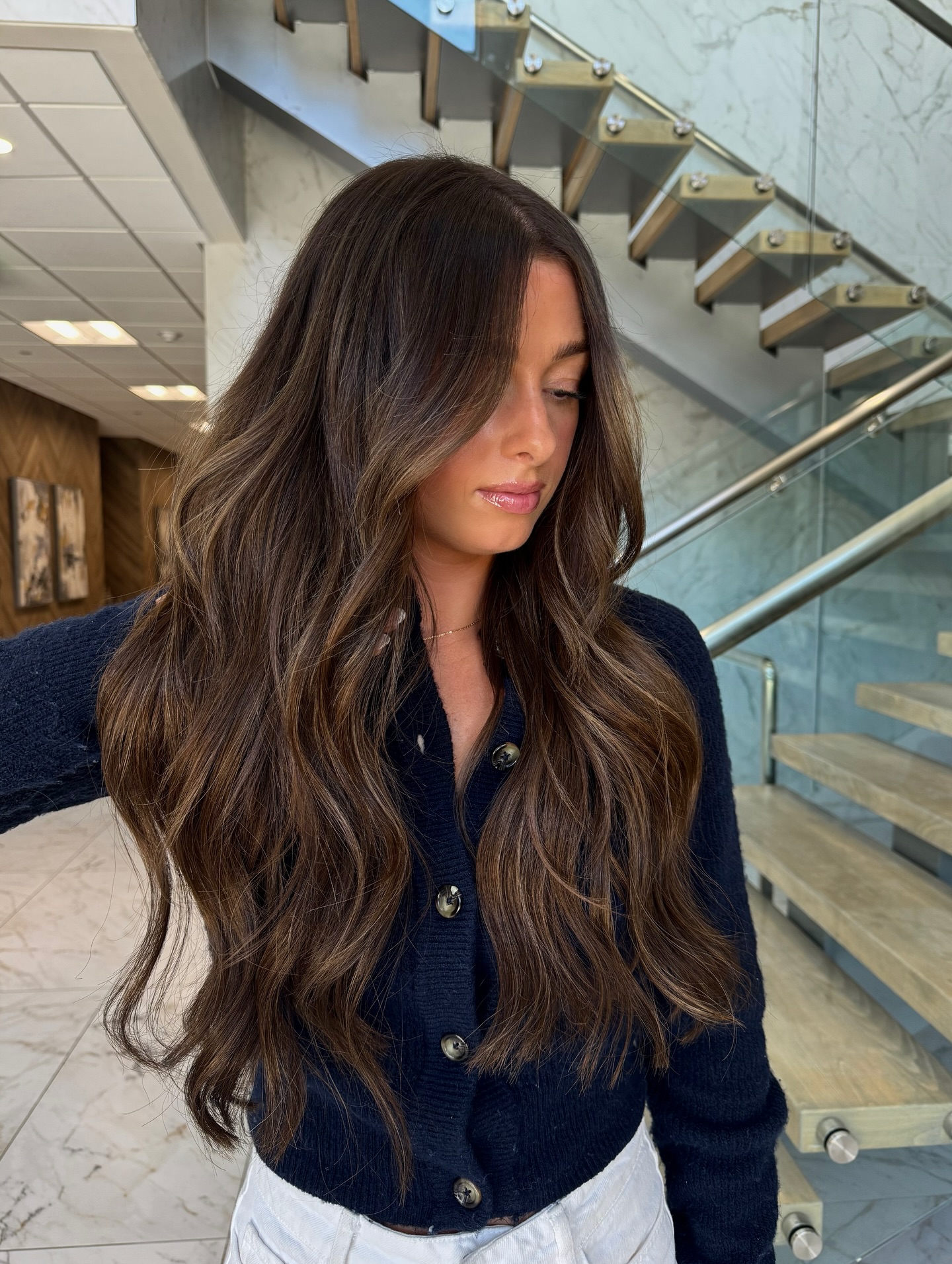 Luxurious Long Dark Brown Waves with Subtle Caramel Lowlights