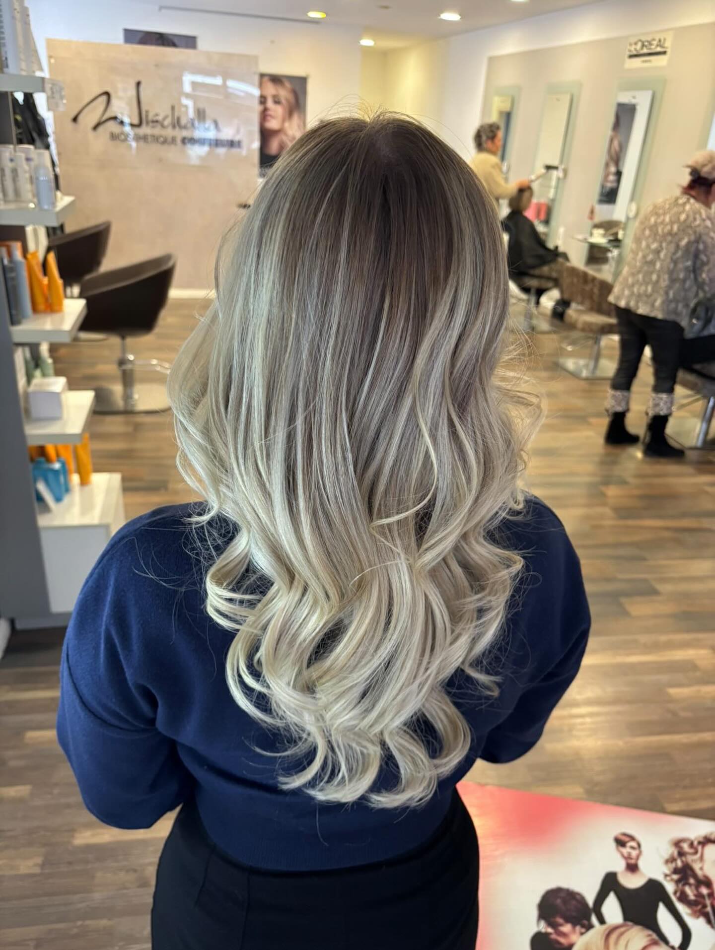 Platinum Balayage Waves with Natural Roots