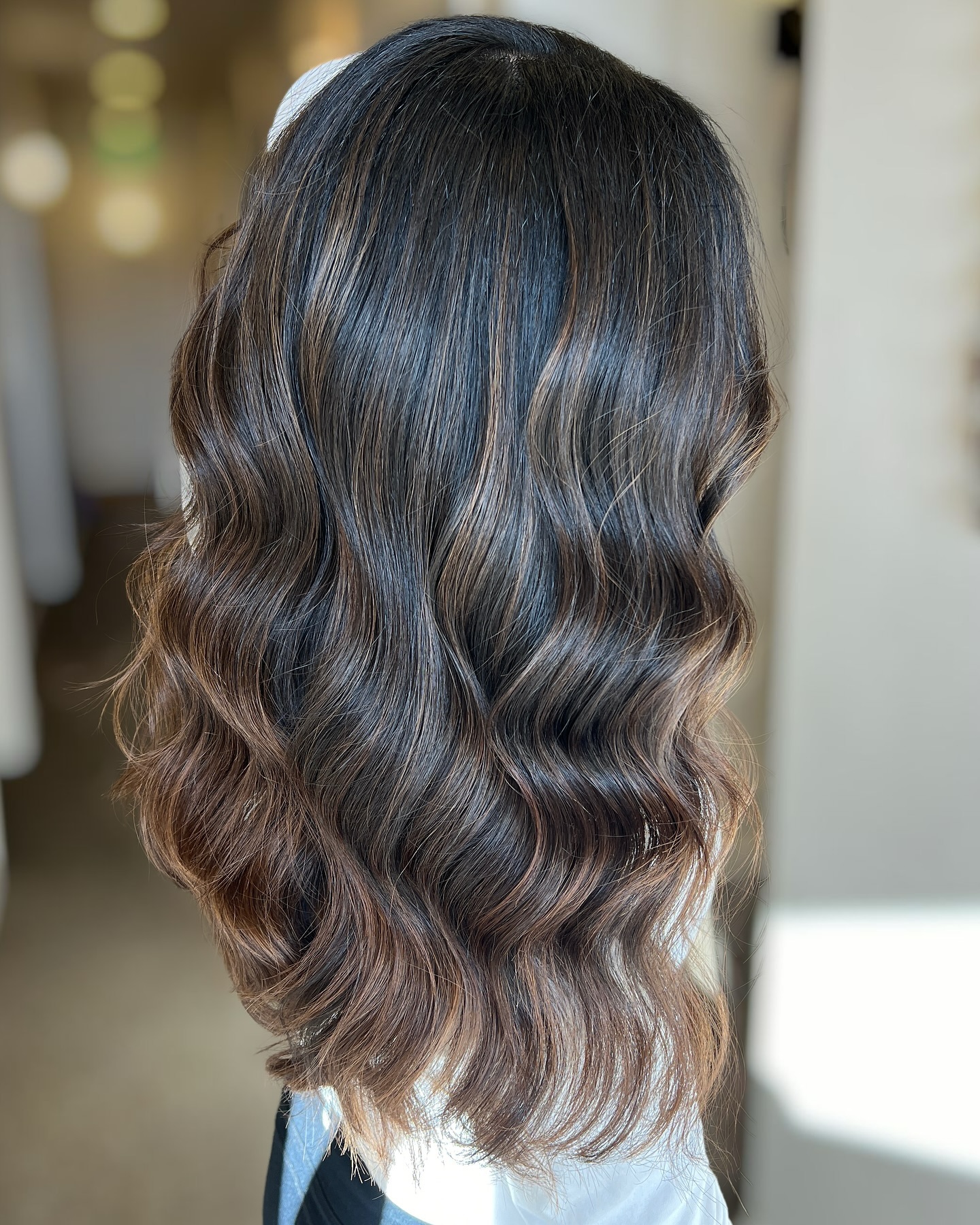 Radiant Dark Brown Waves with Warm Caramel Lowlights