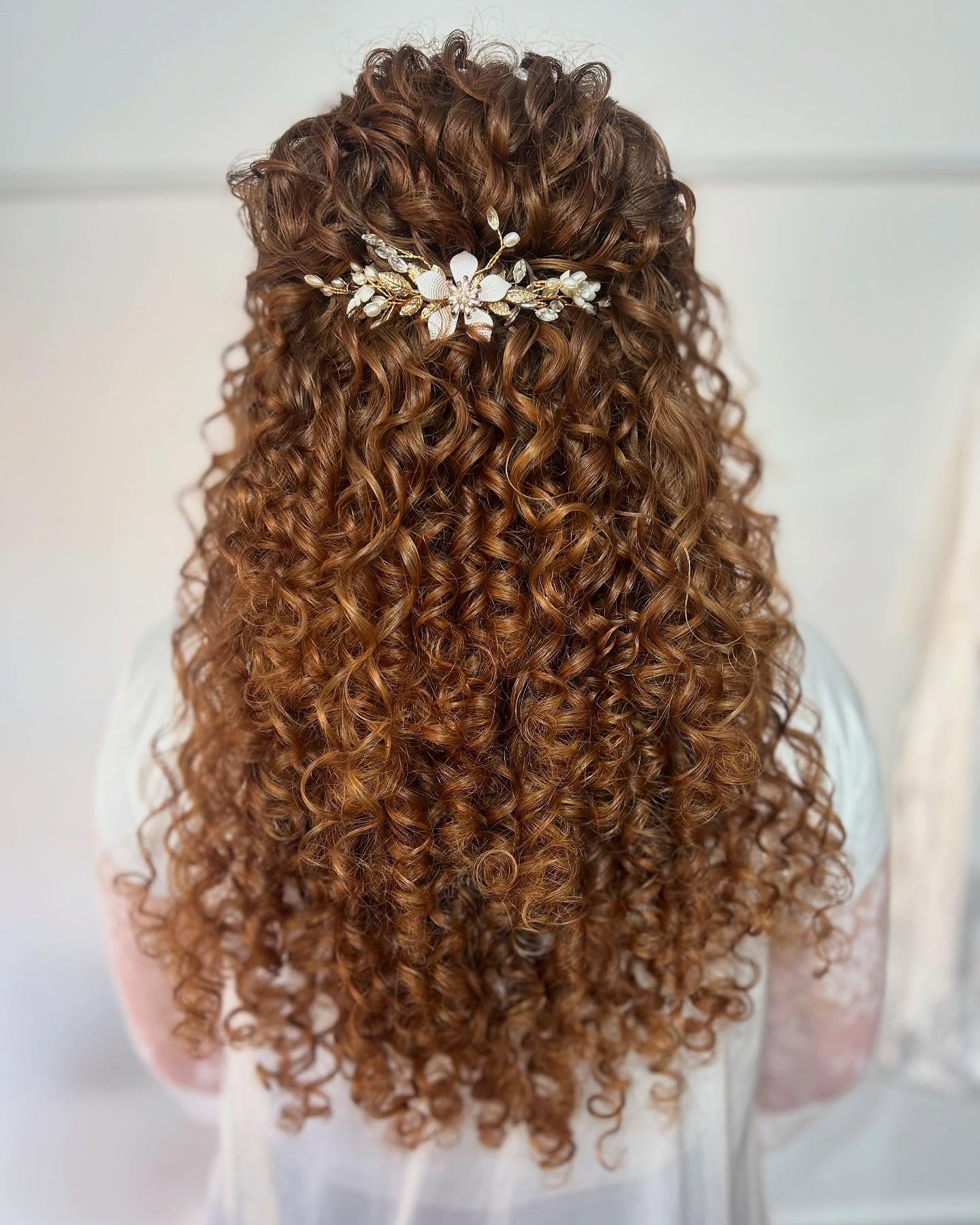 Romantic Curly Cascade with Floral Tiara
