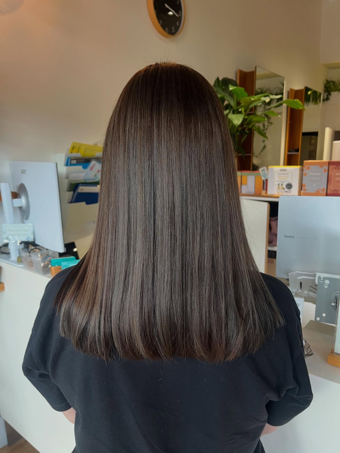 Sleek Dark Brown Blunt Cut with Subtle Highlights