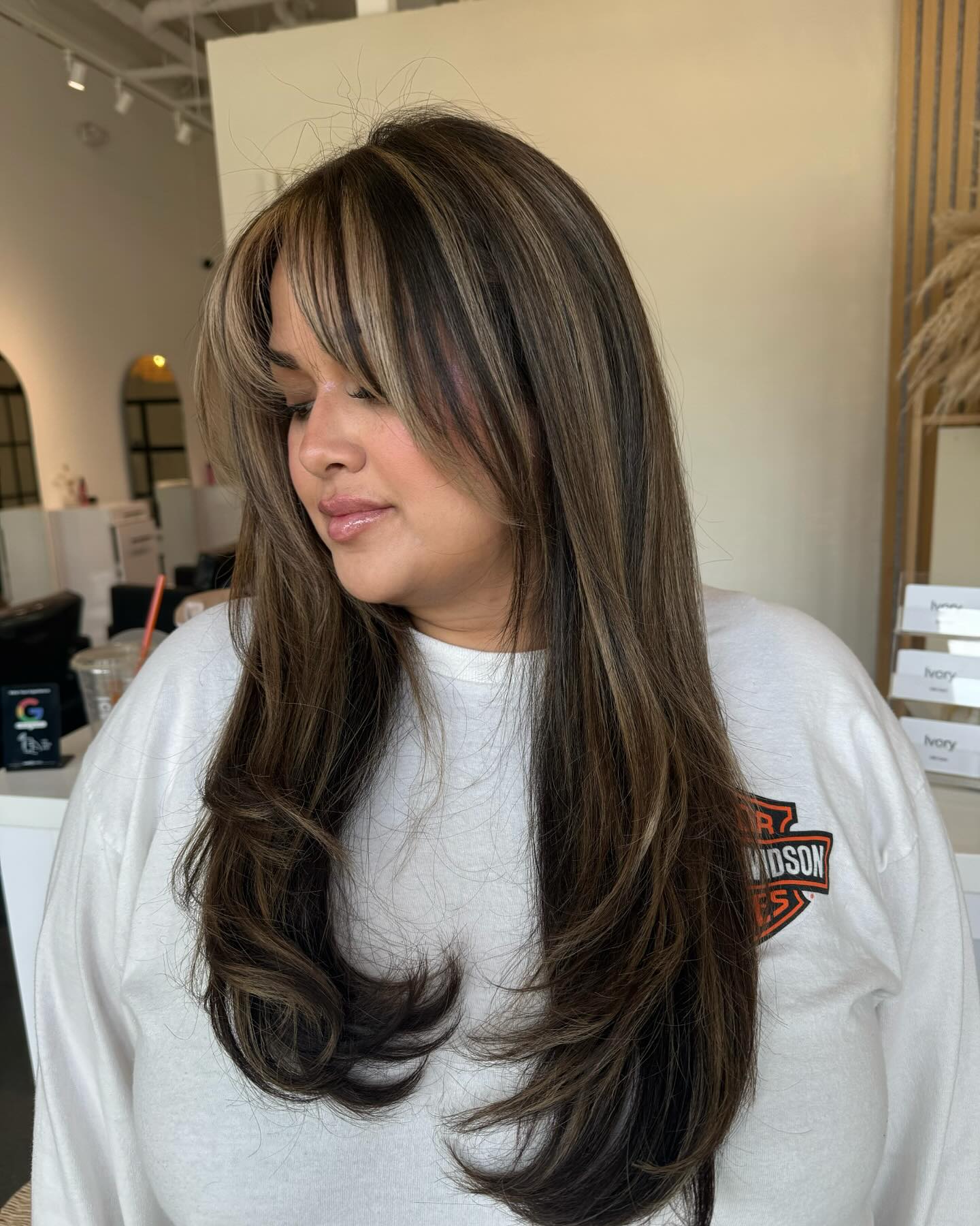 Softly Layered Long Hair with Bold Face-Framing Bangs