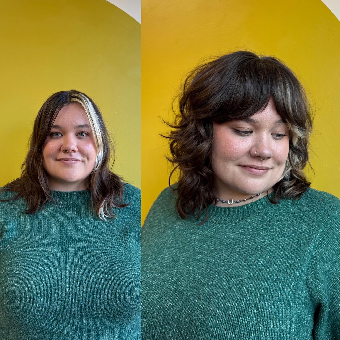 Trendy Curly Lob with Bold Bangs