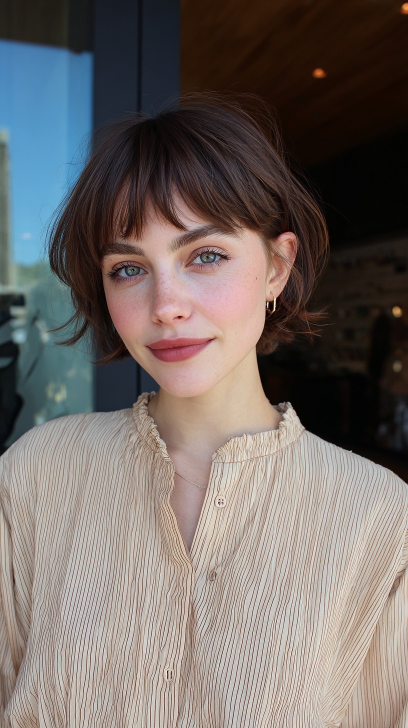 Charming Chestnut Pixie with Soft Bangs