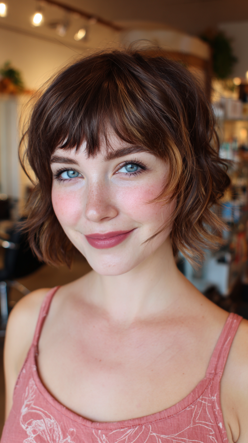 Chic Curly Wolfcut with Textured Bangs