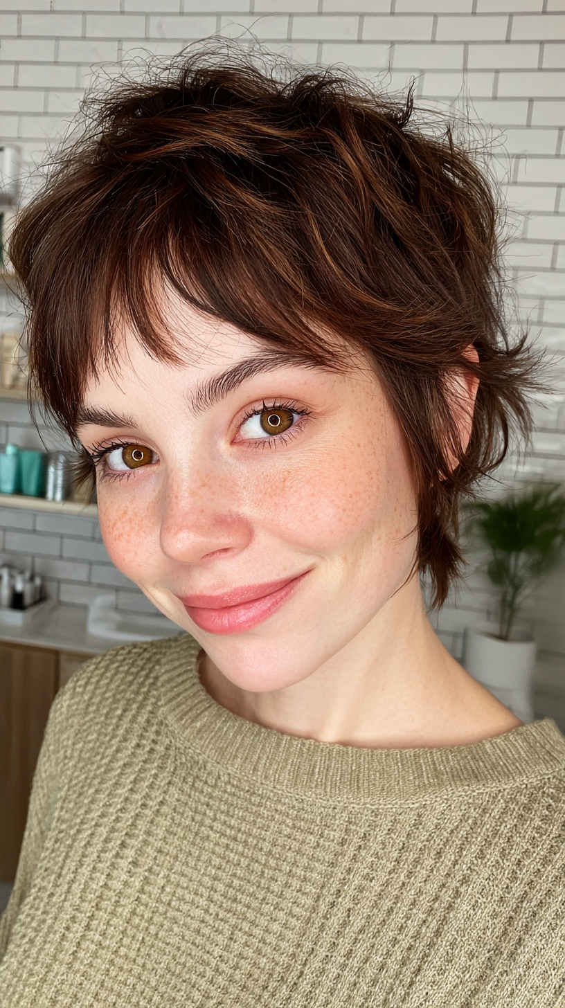 Chic Textured Short Wolfcut with Light Bangs