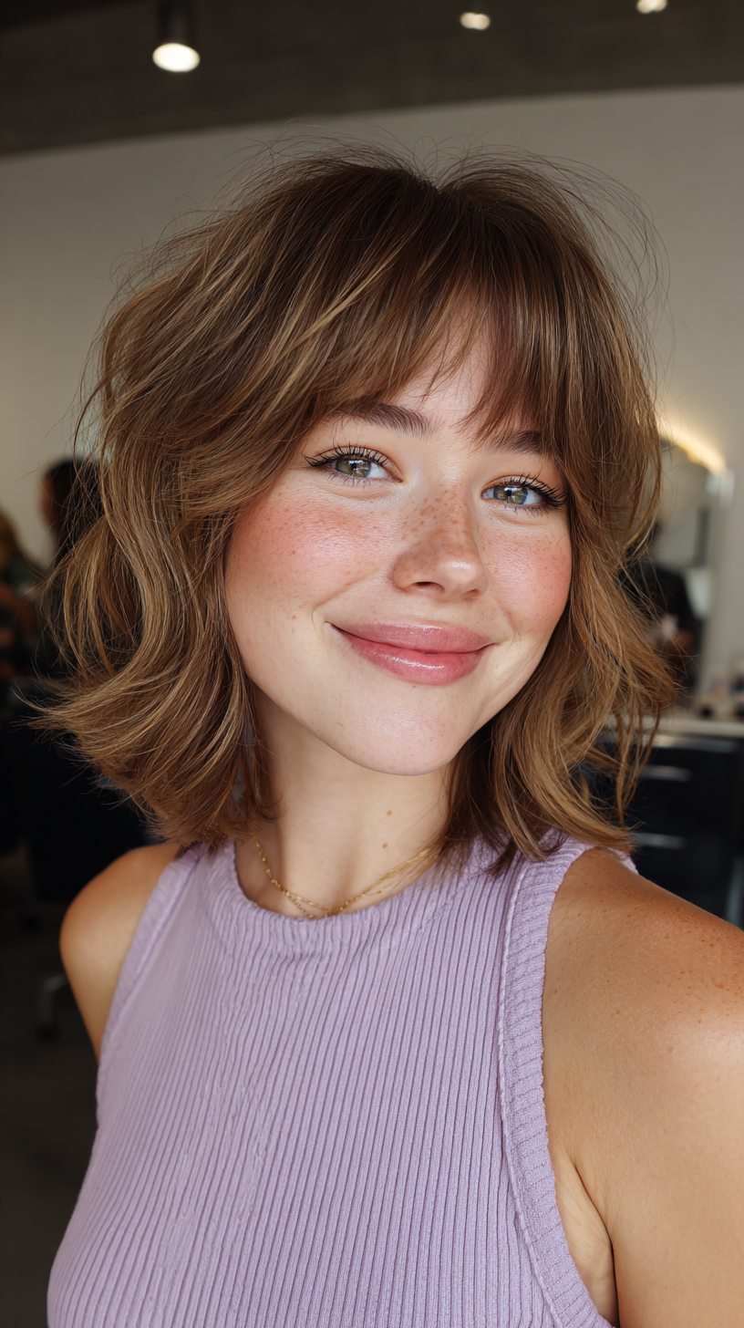 Chic Textured Wolfcut with Playful Bangs