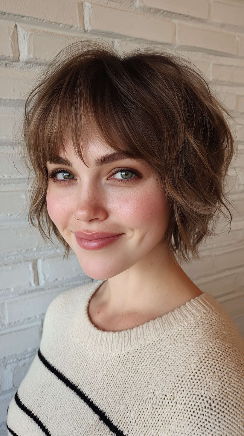 Chic Tousled Short Wolfcut with Soft Bangs