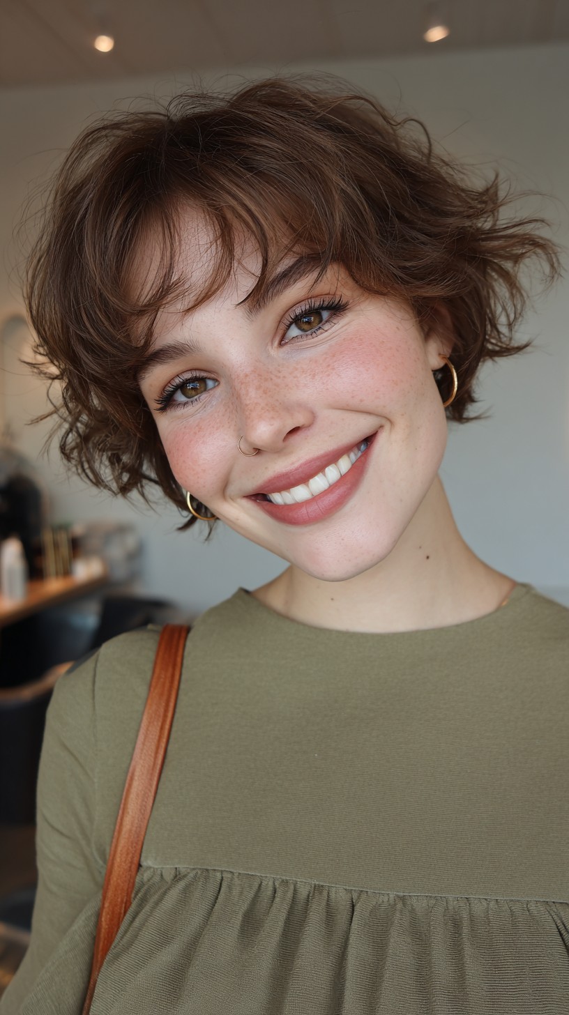 Effortlessly-Tousled Chestnut Bob with Wispy Bangs