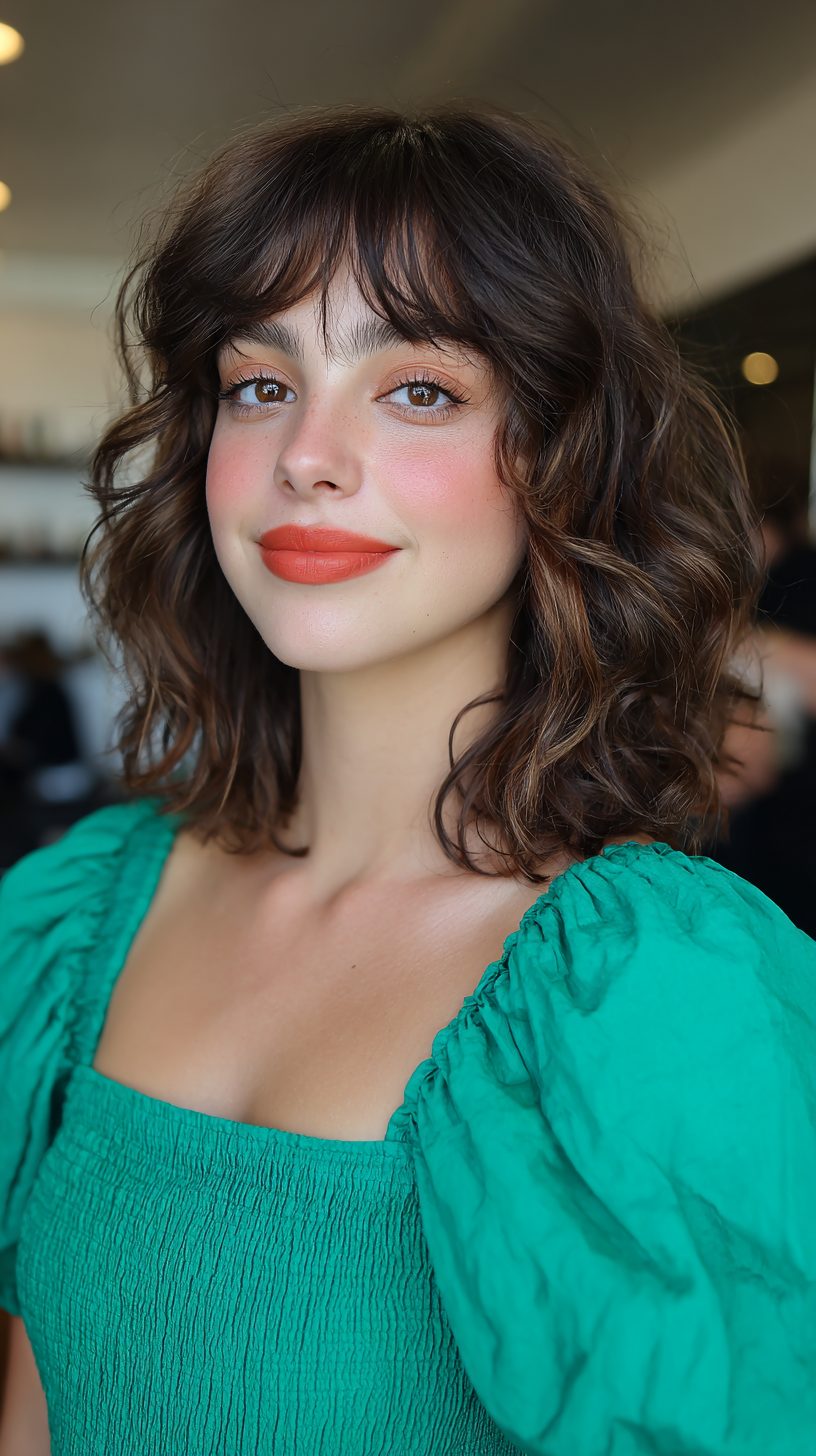 Chic Layered Curly Cut with Curtain Bangs